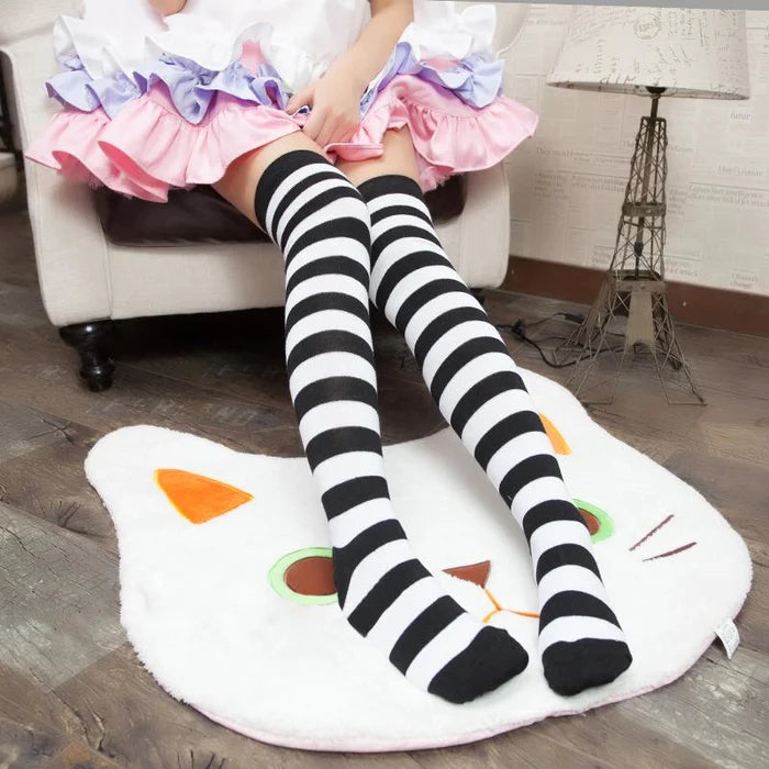 Embrace Kawaii Confidence Women's Pastel Striped Thigh High Socks