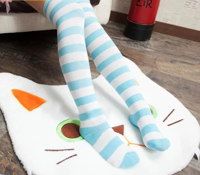 Embrace Kawaii Confidence Women's Pastel Striped Thigh High Socks