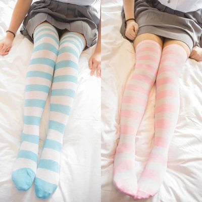 Embrace Kawaii Confidence Women's Pastel Striped Thigh High Socks