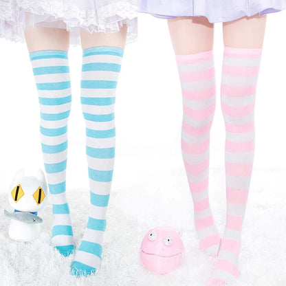 Embrace Kawaii Confidence Women's Pastel Striped Thigh High Socks