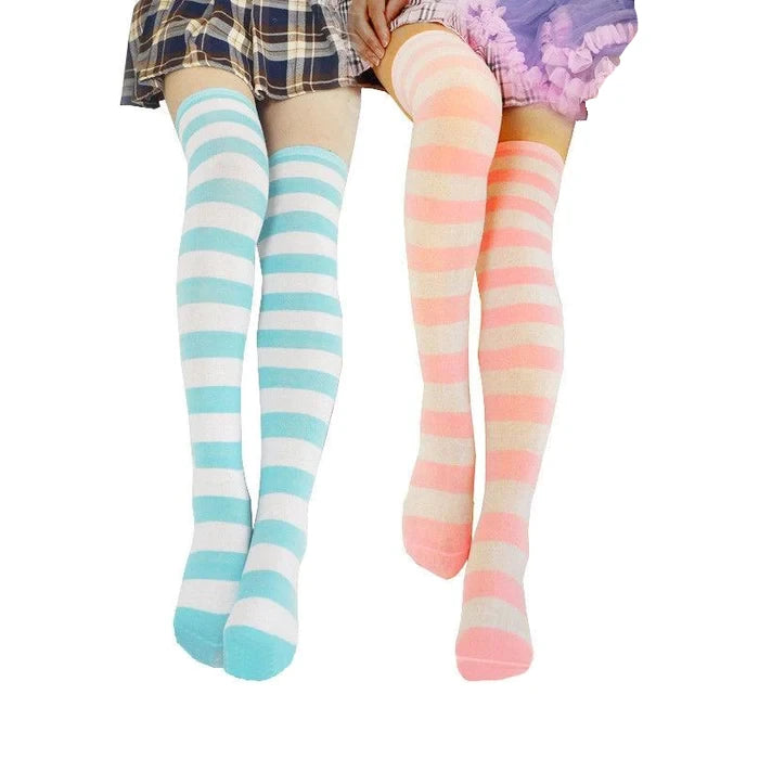 Embrace Kawaii Confidence Women's Pastel Striped Thigh High Socks