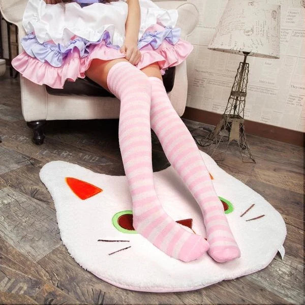 Embrace Kawaii Confidence Women's Pastel Striped Thigh High Socks