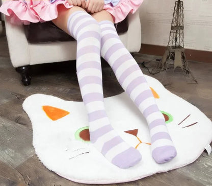 Embrace Kawaii Confidence Women's Pastel Striped Thigh High Socks