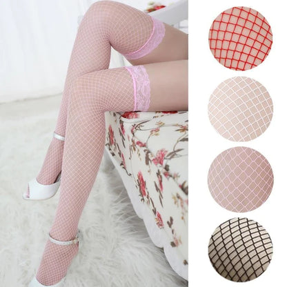 Irresistible Lace Garter Fishnet Stockings 5 Colors Womens Kawaii Fashion