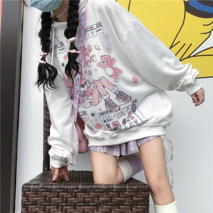 RPG Video Game Women's Hoodie Kawaii Gamer Girl Pastel Pink & White