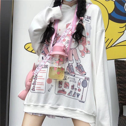 RPG Video Game Women's Hoodie Kawaii Gamer Girl Pastel Pink & White