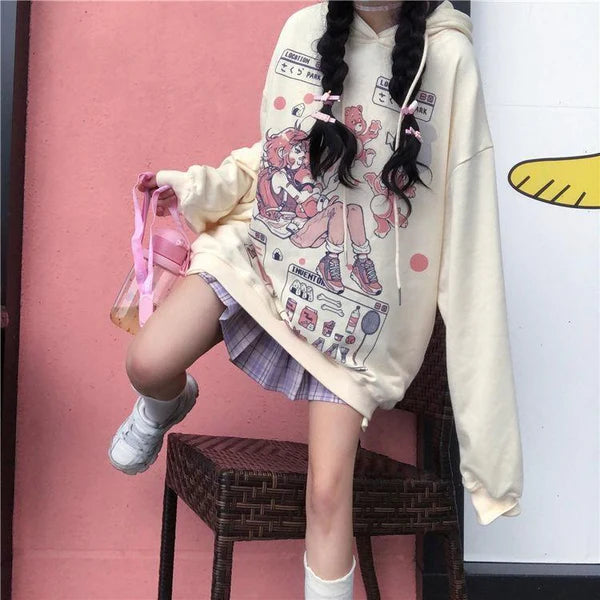 RPG Video Game Women's Hoodie Kawaii Gamer Girl Pastel Pink & White