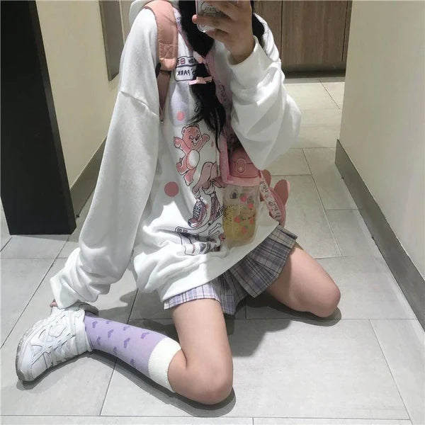 RPG Video Game Women's Hoodie Kawaii Gamer Girl Pastel Pink & White