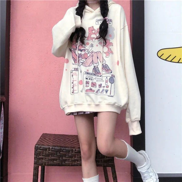 RPG Video Game Women's Hoodie Kawaii Gamer Girl Pastel Pink & White