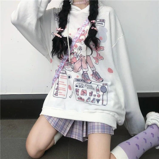 RPG Video Game Women's Hoodie Kawaii Gamer Girl Pastel Pink & White