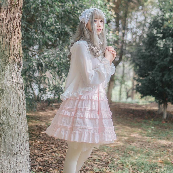 Girly Lolita Princess Dress Women's Captivating Style in Pastel Pink or White