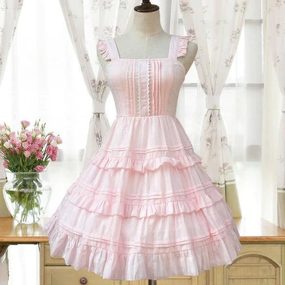 Girly Lolita Princess Dress Women's Captivating Style in Pastel Pink or White