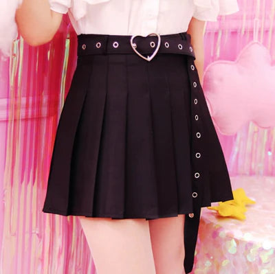 Twirl-Ready Pleated Women's Skirt Kawaii Elegance Belt & Cute Heart Buckle