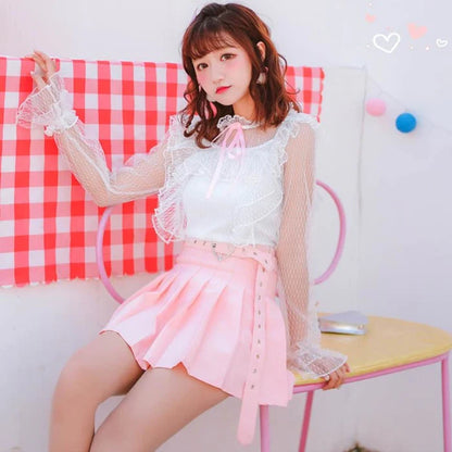 Twirl-Ready Pleated Women's Skirt Kawaii Elegance Belt & Cute Heart Buckle