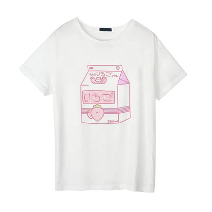 Unleash Your Inner Kawaii Cutie with Women's Strawberry Milk Graphic Tee