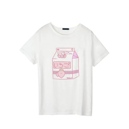 Unleash Your Inner Kawaii Cutie with Women's Strawberry Milk Graphic Tee