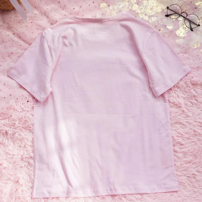 Adorable Milky Pink Boba Tea Women T-Shirt Kawaii Kittens & Bunnies