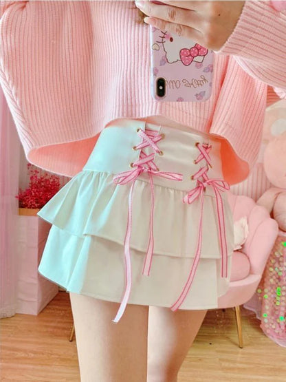 Pleated Pink & White Lolita Tennis Skirt Captivating Princess Design