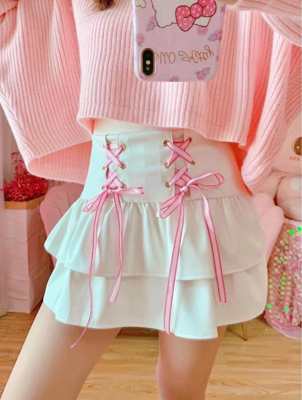 Pleated Pink & White Lolita Tennis Skirt Captivating Princess Design