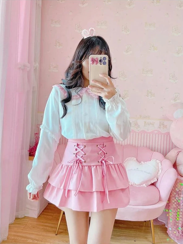 Pleated Pink & White Lolita Tennis Skirt Captivating Princess Design