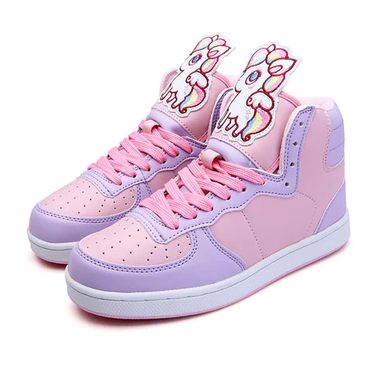 Magical Rainbow Unicorn High Top Sneakers Kawaii Shoes for Women