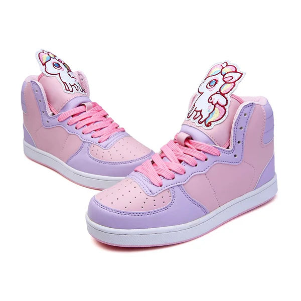 Magical Rainbow Unicorn High Top Sneakers Kawaii Shoes for Women