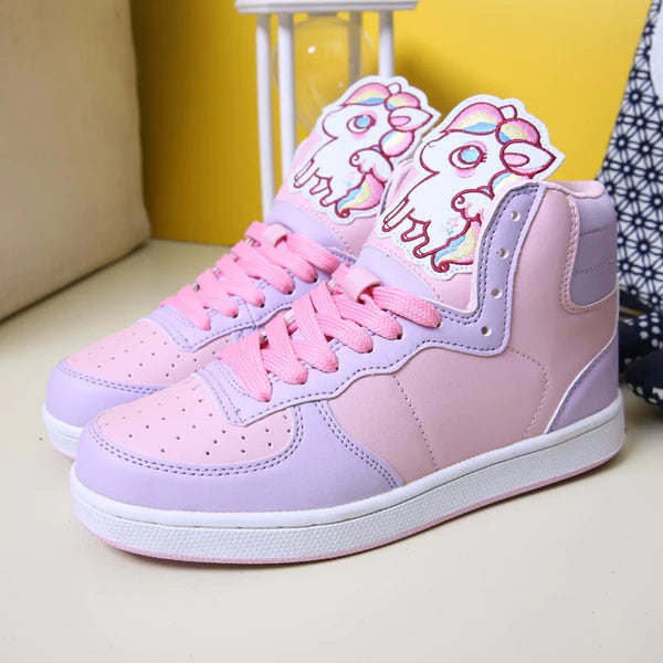 Magical Rainbow Unicorn High Top Sneakers Kawaii Shoes for Women