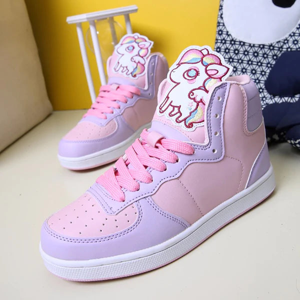 Magical Rainbow Unicorn High Top Sneakers Kawaii Shoes for Women