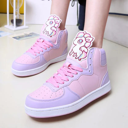 Magical Rainbow Unicorn High Top Sneakers Kawaii Shoes for Women