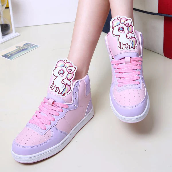 Magical Rainbow Unicorn High Top Sneakers Kawaii Shoes for Women