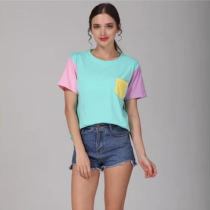 Vibrant Color Delight Pastel Patchwork Tee Trendy Women's Kawaii T-Shirt