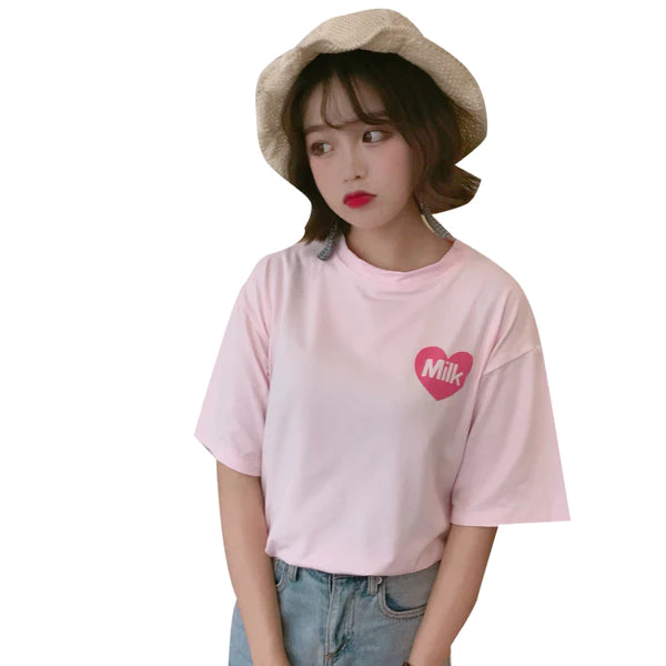 Express Your Cuteness with the Women's Kawaii Strawberry Milk Tee