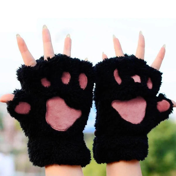 Cozy Kitten Mittens Women's Soft Fingerless Gloves for Kitty Cats