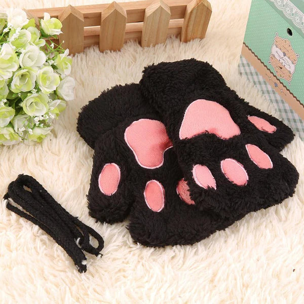 Cozy Kitten Mittens Women's Soft Fingerless Gloves for Kitty Cats