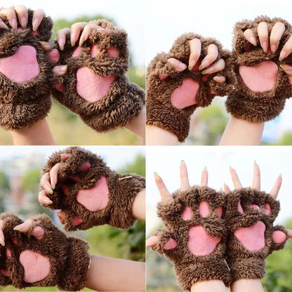 Cozy Kitten Mittens Women's Soft Fingerless Gloves for Kitty Cats