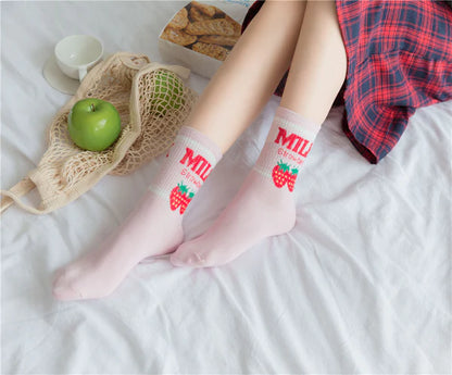 Must-Have Kawaii Strawberry Milk Socks One Size Fits Most Women