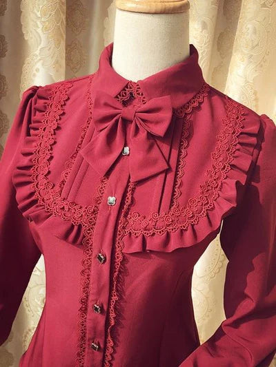 Victorian Era Regal Blouse Traditional Women's Lolita Fashion Bows & Ruffles