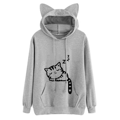 Snuggly Soft Knit Pullover Women's Hoodie Adorable Sleepy Kitten Vibes