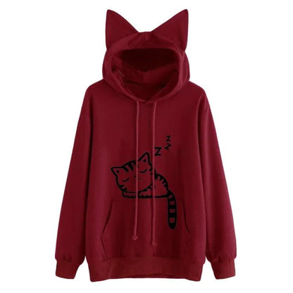 Snuggly Soft Knit Pullover Women's Hoodie Adorable Sleepy Kitten Vibes