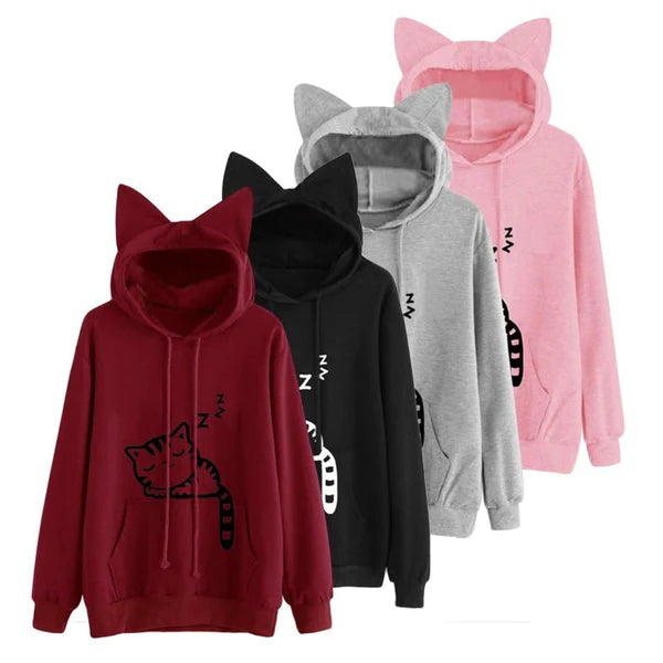 Snuggly Soft Knit Pullover Women's Hoodie Adorable Sleepy Kitten Vibes