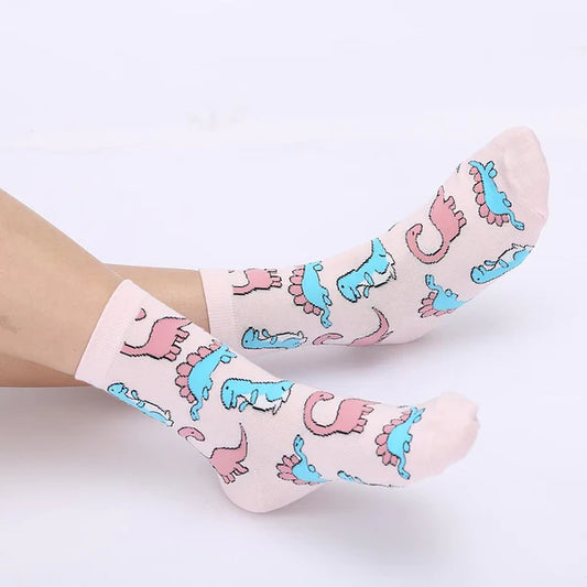 Fun Pastel Candy Colored Dinosaur Socks Women Playful Cute & Comfy