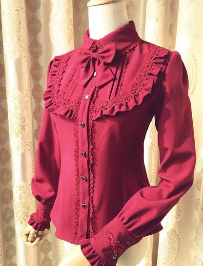 Victorian Era Regal Blouse Traditional Women's Lolita Fashion Bows & Ruffles