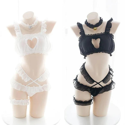 Peekaboo Heart Kitten Lingerie Set Luxurious Alluring Breathable Fabric