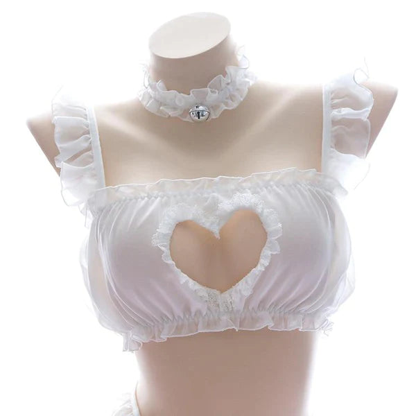 Peekaboo Heart Kitten Lingerie Set Luxurious Alluring Breathable Fabric