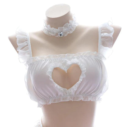 Peekaboo Heart Kitten Lingerie Set Luxurious Alluring Breathable Fabric