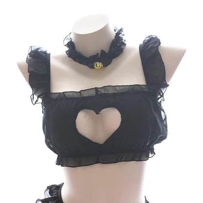 Peekaboo Heart Kitten Lingerie Set Luxurious Alluring Breathable Fabric