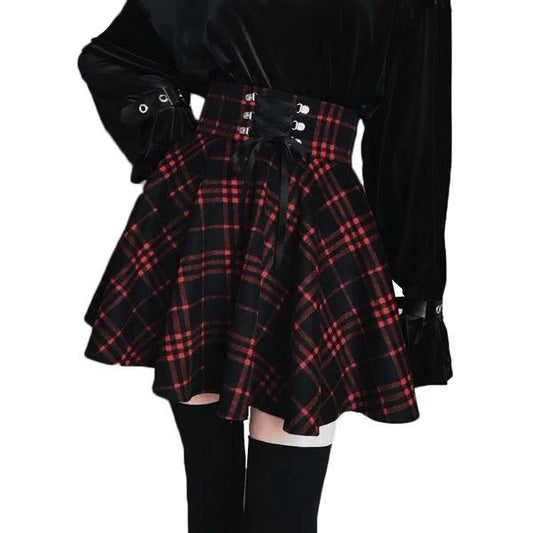Gothic Red Plaid Women's Skirt Embrace Your Inner Dark Kawaii Princess