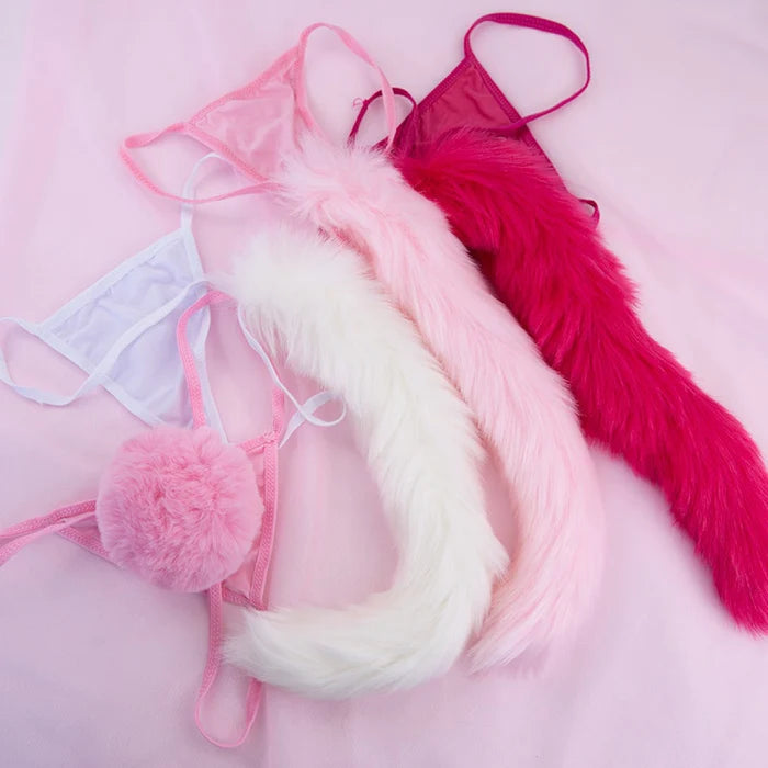 Petplay Fox or Bunny Tail Women's Thongs Comfy Alternative to Tail Plugs