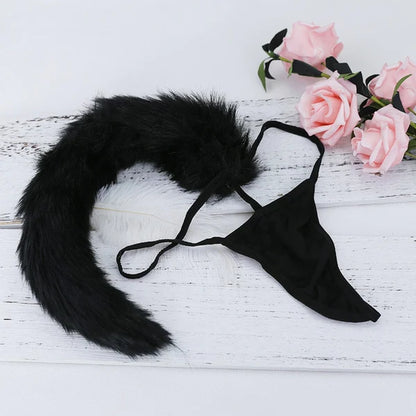 Petplay Fox or Bunny Tail Women's Thongs Comfy Alternative to Tail Plugs