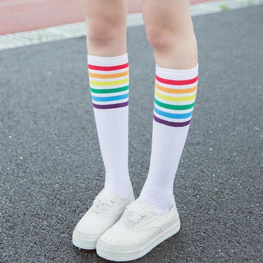 Kawaii Rainbow Striped Pride Knee Socks Cute LGBTQ+ Stockings